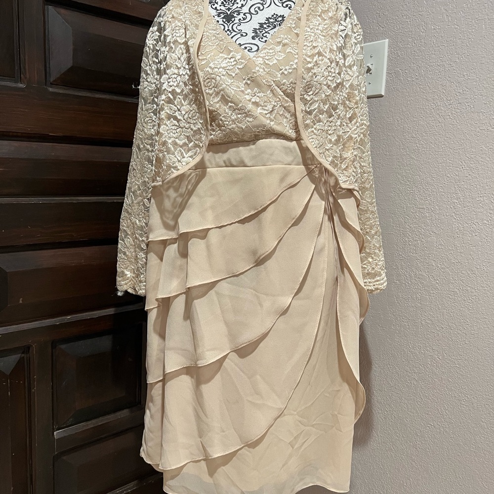 Two Piece Dress Jacket Champagne Lace Mother Of Bride XXXL 3XL Plus Womens 22
